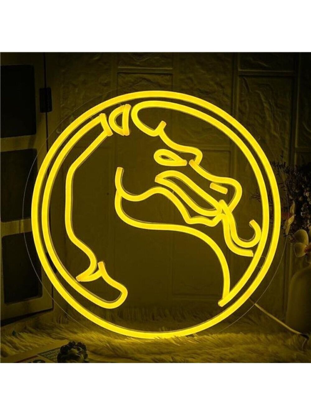 Mortal Kombat Dragon Neon Sign Gamer Neon Light Yellow Logo Fighting Game Room
